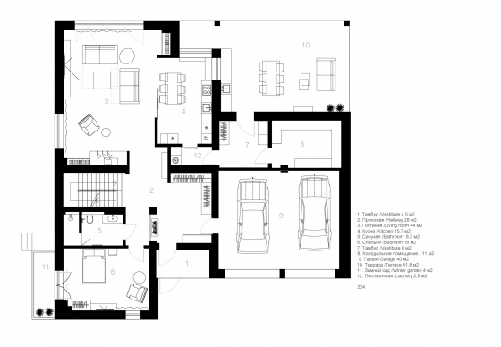 план первого этажа дома «SW-house»