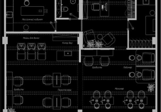 Интерьер бьюти-коворкинга «HUB 1967»