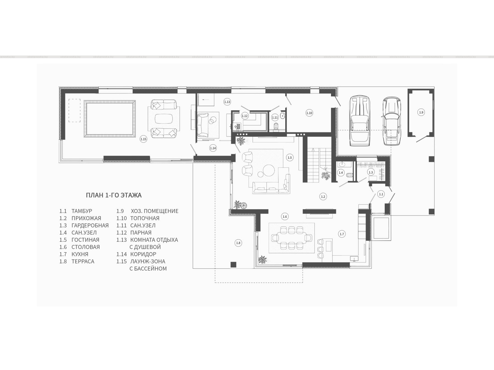 План дома «Гармоничный дом». 1 этаж