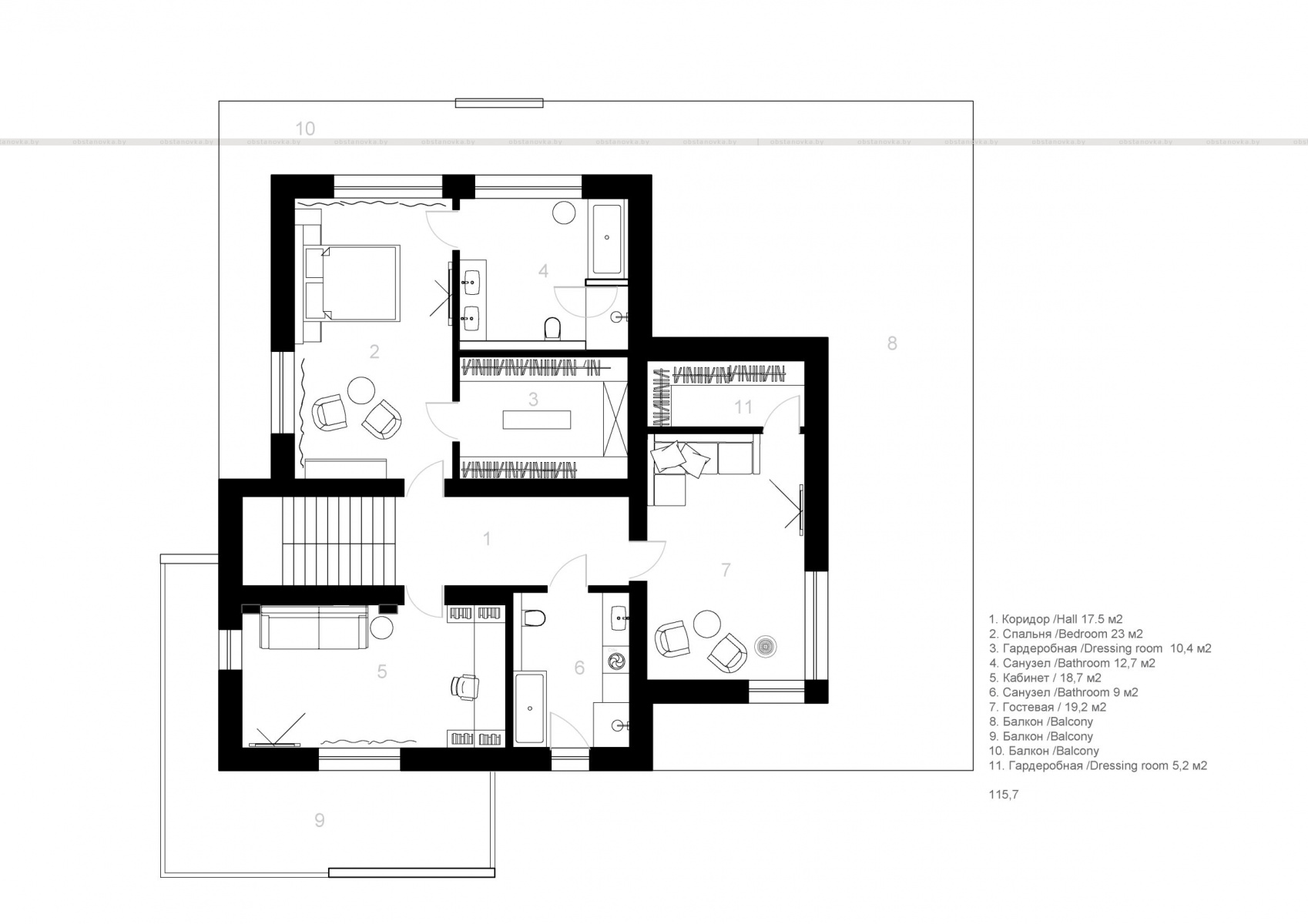 план второго этажа дома «SW-house»