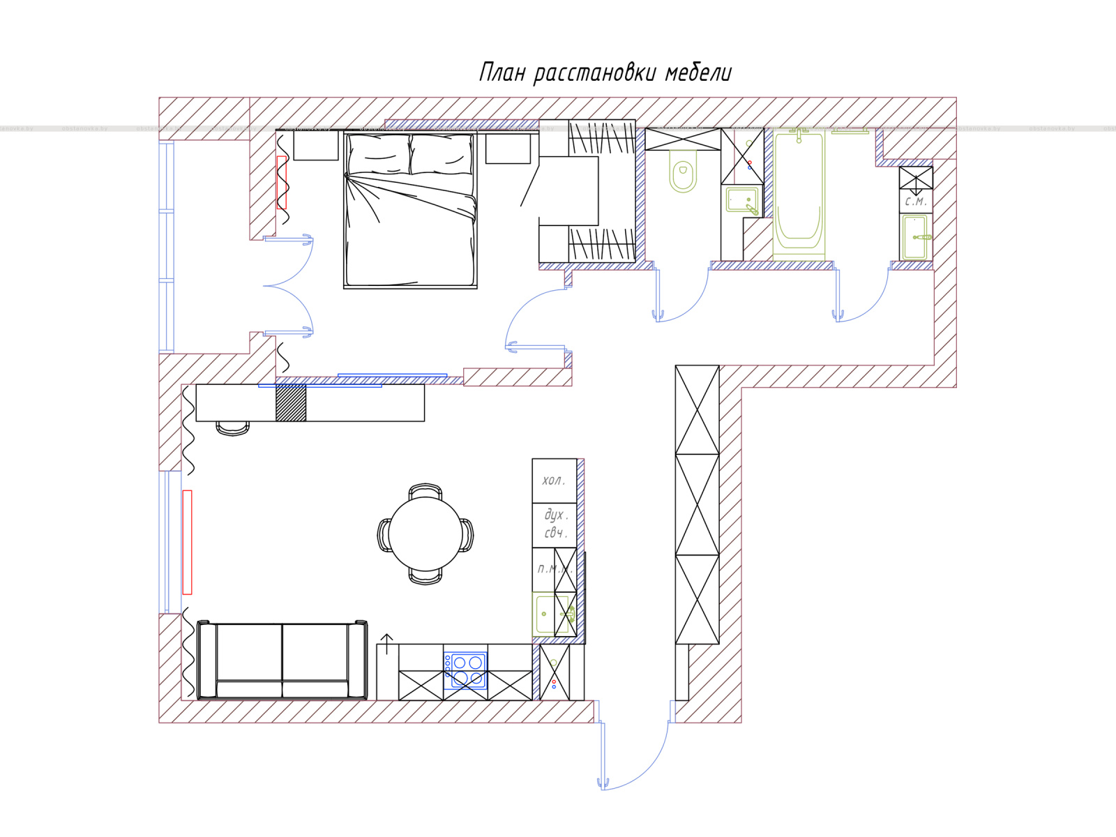 План расстановки мебели в интерьере квартиры «Art of beige»