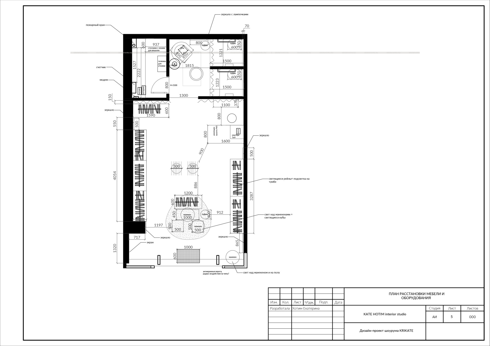 Интерьер шоурума дизайнерской одежды «Krikate»