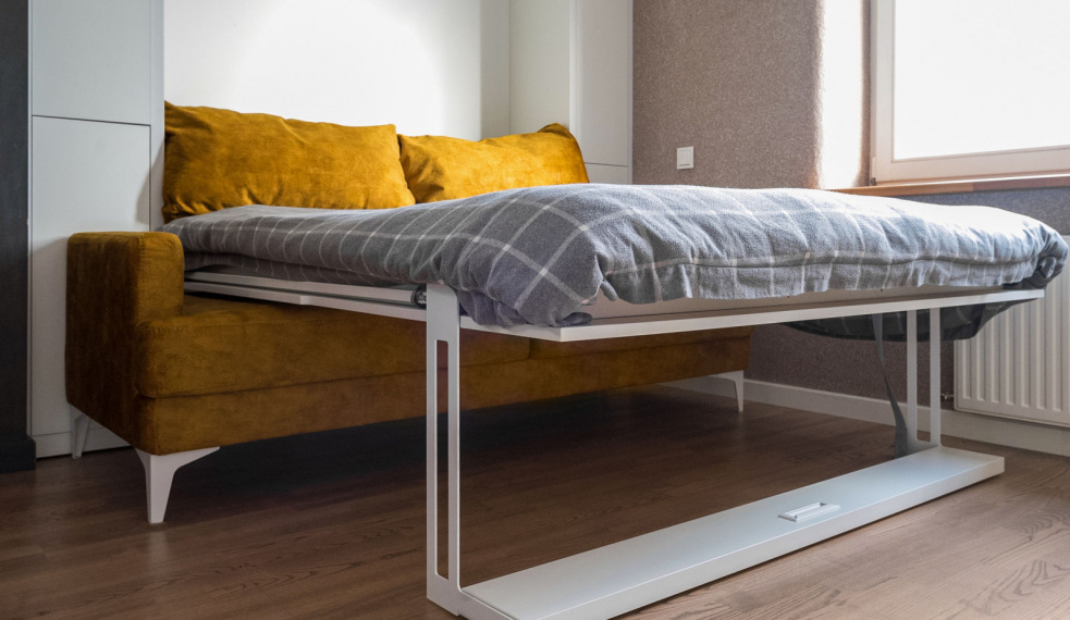 Двуспальная кровать-трансформер в комплекте с зонами хранения для кухни-гостиной